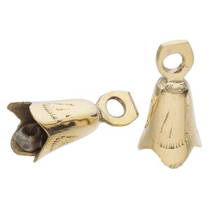 Bell, brass, 2-inch bell with lines / scalloped edge / clapper. Sold per pkg of 2.