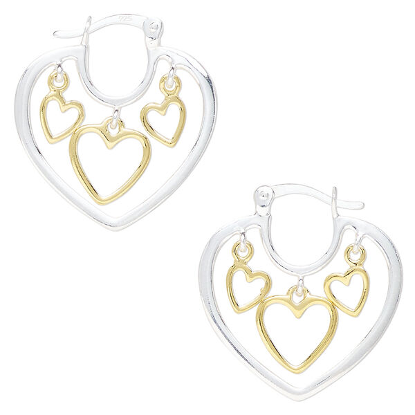 Earring hoop 1pkg2 sterling silver, 21.5x22mm open heart / hearts, "vermeil" 1 pair image number 0