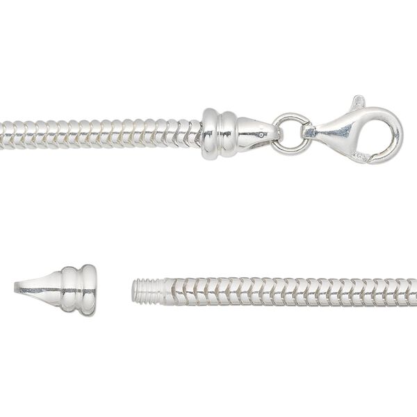 Chain 1pkg1 sterling silver snake, 3mm / fits 3mm hole / lobster claw clasp, 8 inch image number 0