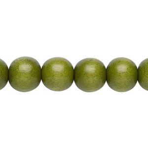 Bead 1pkg1, Taiwanese cheesewood (dyed / waxed), light forest green, 9-10mm round, 15-1/2 to 16 inches.