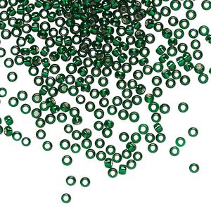 Seed bead, TOHO BEADS&reg;, glass, pkg/50g, #11 round, translucent silver-lined green emerald (TR-11-36).