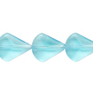 Bead, glass, transparent aqua blue, 16x13mm-17x14mm beveled puffed teardrop. Sold per 12-inch strand, approximately 15 beads.