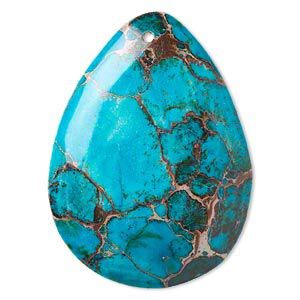 Magnesite 1pkg1, hand-cut flat back teardrop focal, turquoise blue 50x37mm