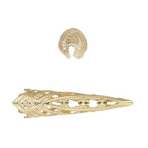 Cone, gold-plated brass, 35x9mm filigree, 8mm inside diameter. Sold per pkg of 6.