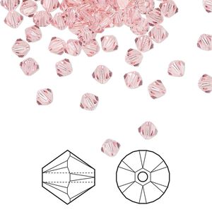 Bead 144pk light rose, Crystal Passions&reg; 4mm bicone 5328