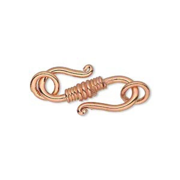 Clasp S-hook 1pkg4, 25x11mm / 8mm jump ring, copper 1-strand image number 0