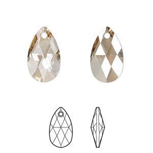 Drop 144pk crystal golden shadow, Swarovski&reg; 16x9mm pendant pear 6106