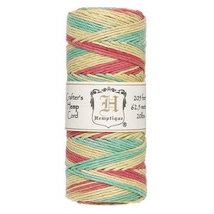 Cord, Hemptique&reg;, polished variegated hemp, rasta, 1mm diameter, 20-pound test. Sold per 205-foot spool.