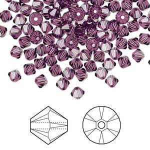 Bead 144pk amethyst, Crystal Passions&reg; 4mm bicone 5328