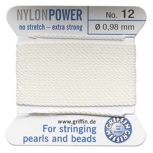 Thread, Griffin, nylon, white, size #12. Sold per 2-meter card (approximately 78 inches). image number 0