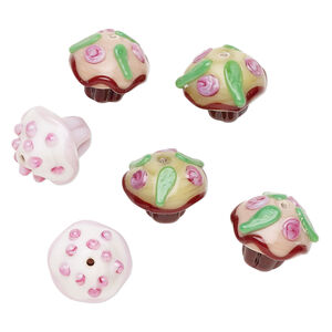 Bead assortment, lampworked glass 1pkg6, multicolored, 19x16mm 3D cupcake.
