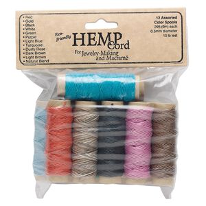 Cord, Hemptique&reg;, natural hemp, multicolored, 0.5mm diameter. Sold per pkg of (12) 29-foot spools.