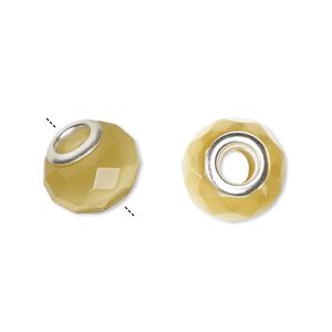 Bead, Dione&reg;, cat's eye glass (fiber optic glass) and silver-plated brass grommets, brown, 13x10mm-14x10mm faceted rondelle. Sold per pkg of 4.