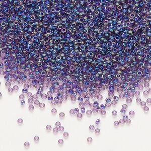 Seed bead, Miyuki, glass, pkg/250g, #15 rocaille, translucent purple-lined rainbow amethyst (RR-356).