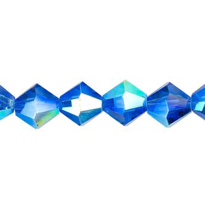 Bead 1pk translucent medium blue AB, Celestial Crystal&reg; 10mm bicone 8 inch
