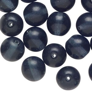 Bead, glass druk, dark blue-grey, 12mm round. Sold per 2-ounce pkg, approximately 25 beads.