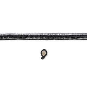 Cord, leather, black, 4mm stitched. Sold per pkg of 1 yard.