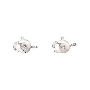 Clasp claw hook 1pkg10 imitation nickel-plated, 8.5x6mm, brass 1-strand
