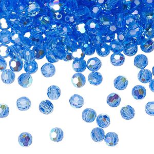 Bead 24pk sapphire AB, Preciosa Czech crystal 4mm round