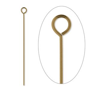 Eye pin 1pkg500 gold-plated, 1.5 inch, 24 gauge brass antique