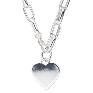Chain 1pkg1 silver-plated heart, 19mm / lobster claw clasp, brass / steel 16 inch