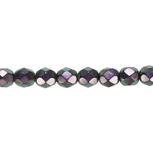 Bead, Czech fire-polished dipped d&eacute;cor glass, oil slick, 6mm faceted round. Sold per 15-1/2" to 16" strand, approximately 65 beads.