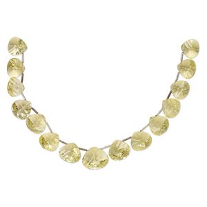 Lemon quartz 1pkg15, hand-cut top-drilled faceted puffed teardrop bead graduated 13x12mm-18x17mm
