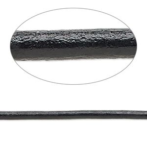 Cord, Ellada Leather&trade;, Greek leather (dyed), black, 2.5mm round. Sold per pkg of 3 yards.