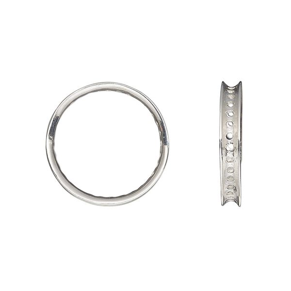 Component, Amoracast&reg;, sterling silver, 20mm open round with 3mm wide channel, 32 holes, fits 2-6mm bead. Sold individually. image number 0