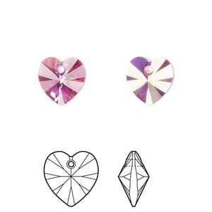 Drop 24pk rose AB, Crystal Passions&reg; 10mm pendant heart 6228