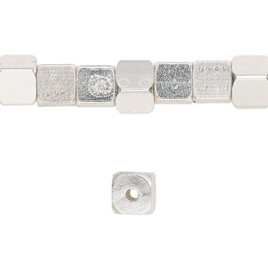 Bead 1pkg1 silver-finished "pewter", 6mm rounded cube, 8 inch