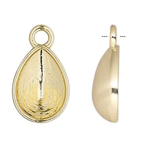 Drop, Almost Instant Jewelry&reg;, gold-plated "pewter" (zinc-based alloy), 11x8mm beaded teardrop with 10x7mm pear setting. Sold individually.