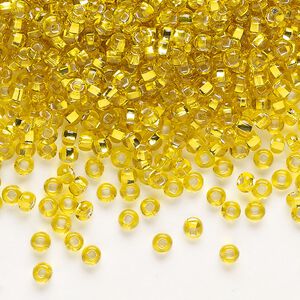 Seed bead, Preciosa Ornela Czech glass, pkg/50g, #8 rocaille, transparent silver-lined yellow amber, (87010).