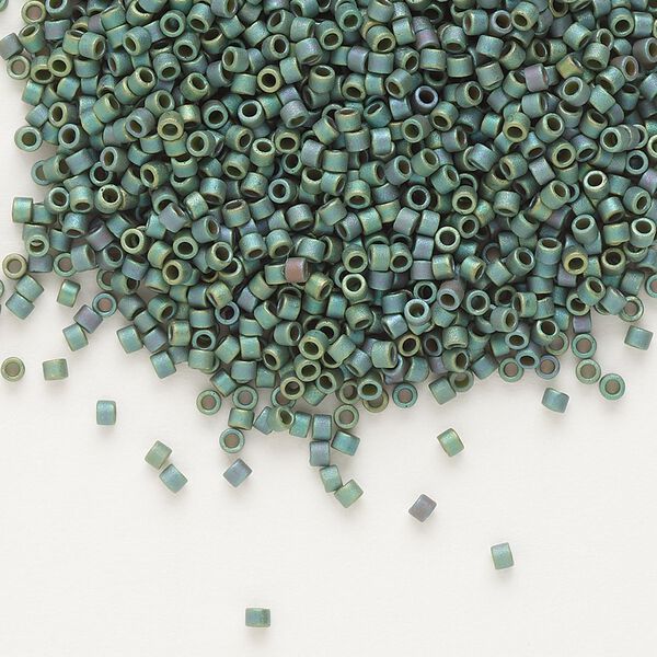 Seed bead, Delica&reg;, glass, pkg/7.5g, #11 round, opaque matte rainbow sage green (DB-0373). image number 0