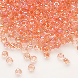Seed bead, Dyna-Mites&trade;, glass 1pkg0.5kg, #6 round, translucent rainbow inside dyed color peach (303 6/0 RR)