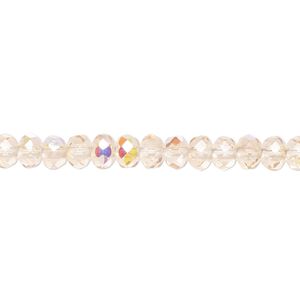 Bead, Czech fire-polished glass, light rose AB, 5x4mm faceted rondelle. Sold per 15-1/2" to 16" strand.