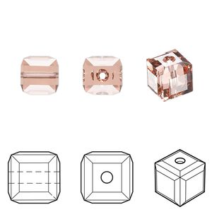 Bead 96pk rose peach, Swarovski&reg; 8mm cube 5601