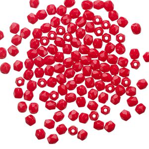 Bead 1pkg1 Czech fire-polished glass, 3mm faceted round, 1 mass opaque red