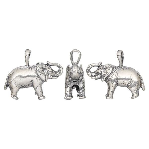 Charm, antiqued sterling silver, 22x13mm 3D hollow elephant. Sold individually. image number 0