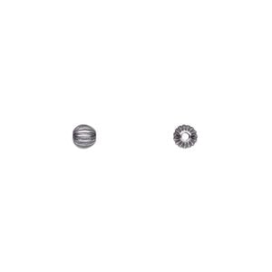 Bead 1pkg10 sterling silver, 4mm seamless corrugated round, antiqued