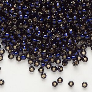 Seed bead, Miyuki 1pkg50g glass, #8 rocaille, transparent silver-lined dark purple / outside dyed (RR-1426)