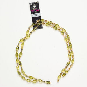 Bead mix 1pkg172, transparent and opaque glass and plastic, green / gold / black, 8/0 round seed bead / 6mm round / 11x8mm-11x9mm oval.