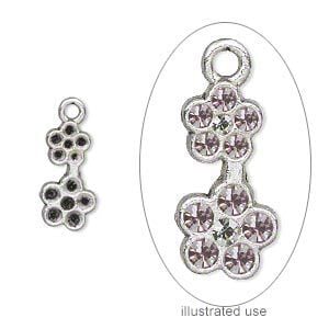 Charm, antiqued silver-plated "pewter" (zinc-based alloy), 15x7mm single-sided flowers with (6) PP15, (5) PP18 and (1) PP10 settings. Sold per pkg of 20.