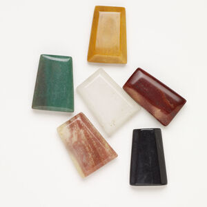 Multi-gemstone 1pkg6, half-drilled puffed / flat trapezoid focal mix 34x28mm-47x34mm