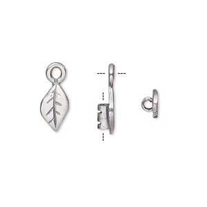 Crimp end 1pkg2 silver-plated, 10.5x6mm leaf / loop / 2mm inside diameter, brass / antiqued