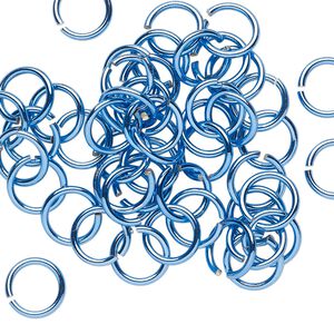 Jump ring 1pkg50 brass, 8mm round, 18 gauge / 6mm inside diameter / electrocoated blue