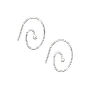 Ear wire 1pkg10 silver-plated, 16mm fancy oval swirl / 2mm ball / open loop, 19 gauge brass 5 pair