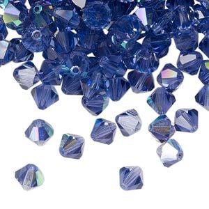 Bead 24pk tanzanite AB, Preciosa Czech crystal 6mm bicone