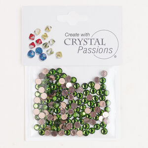 Flat back 1pkg144 fern green foil back, Crystal Passions&reg; rhinestone 3.80-4.00mm hotfix round SS16
