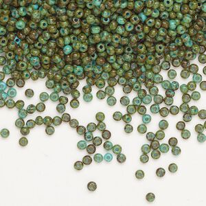 Seed bead, Preciosa Ornela, glass, opaque turquoise blue travertine, #11 rocaille. Sold per 50-gram pkg.